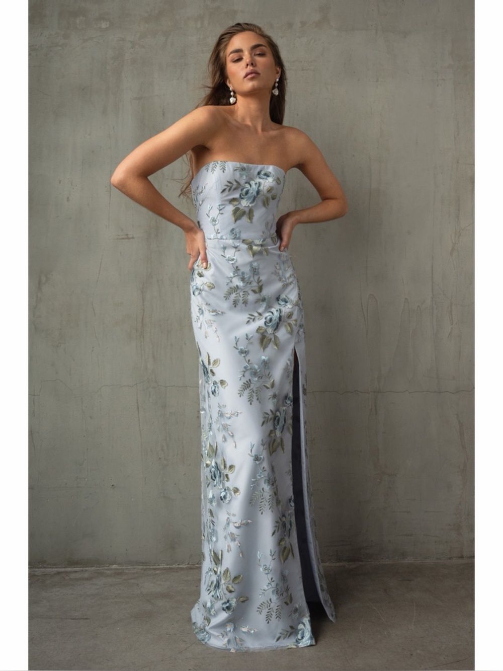 Jenny Yoo Mercy Enchanted Floral Whisper Blue Tulle Bridesmaid Dress Gown